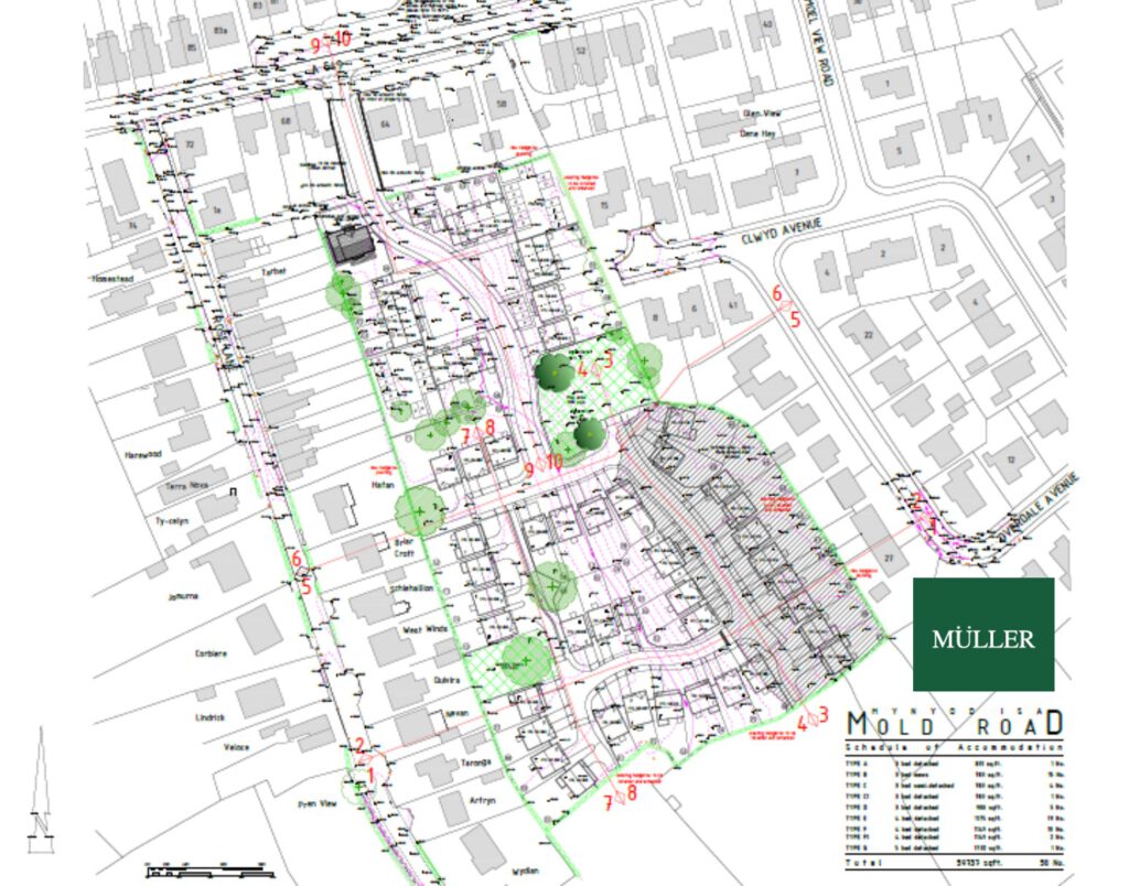 Site plan of Mold Road residential development in Flintshire