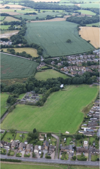 Aerial image of land on Mucklestone Road in Loggerheads in Newcastle-under-Lyme