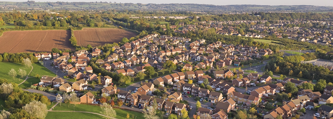 drone view of housing development