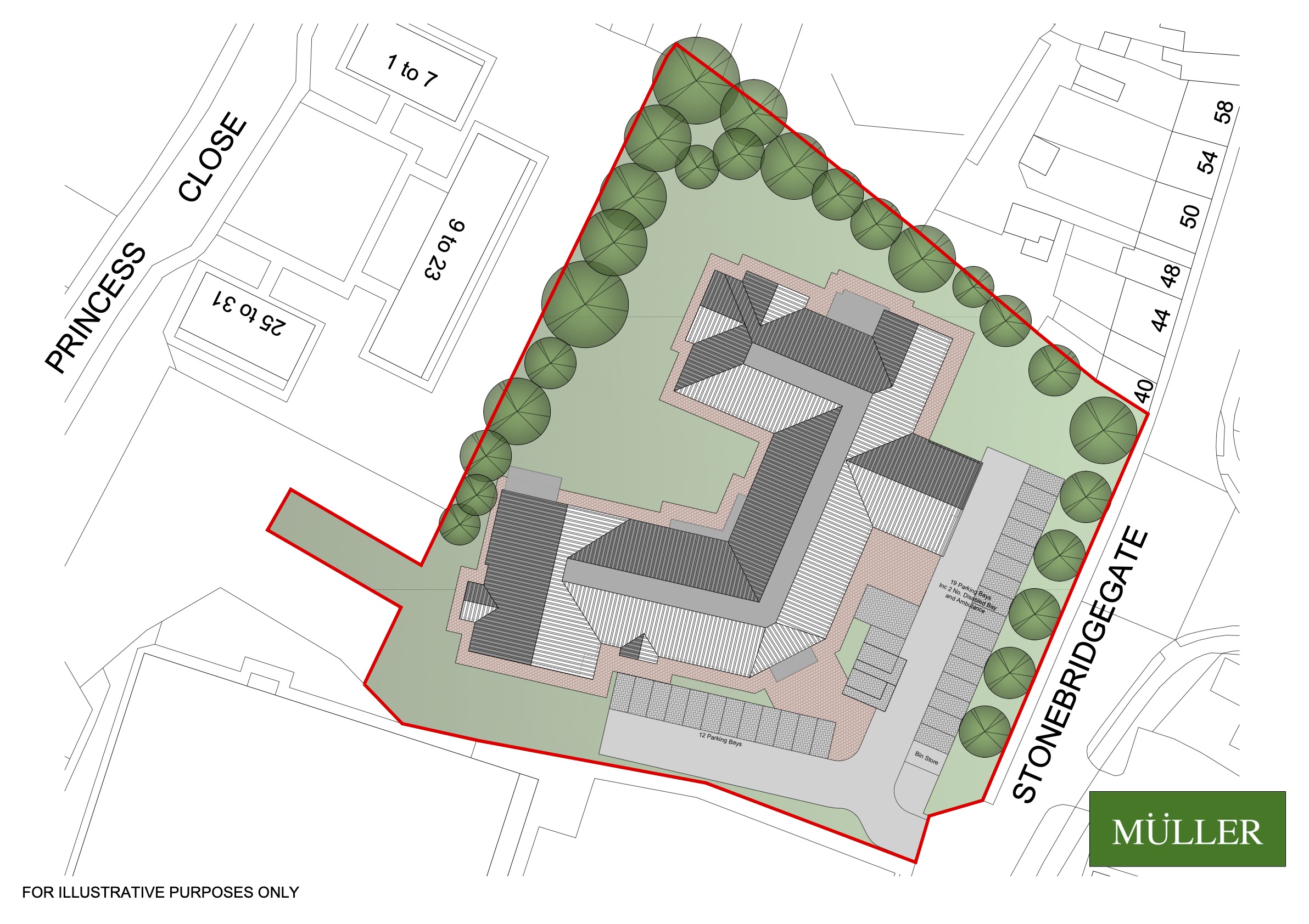 Indicative site plan of an 80-bed care home in Ripon, North Yorkshire