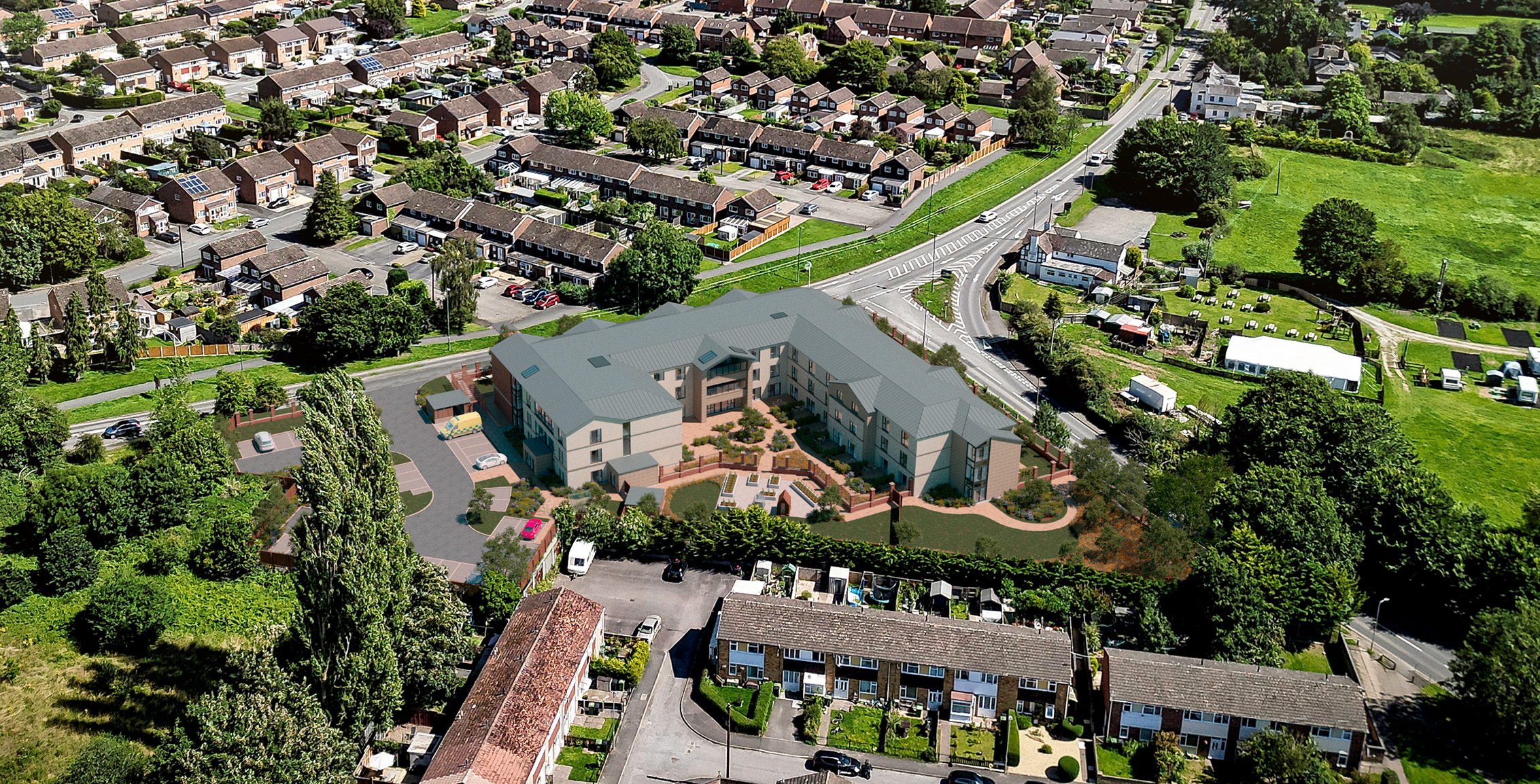 Care Home in Leominster - CGI Arial View