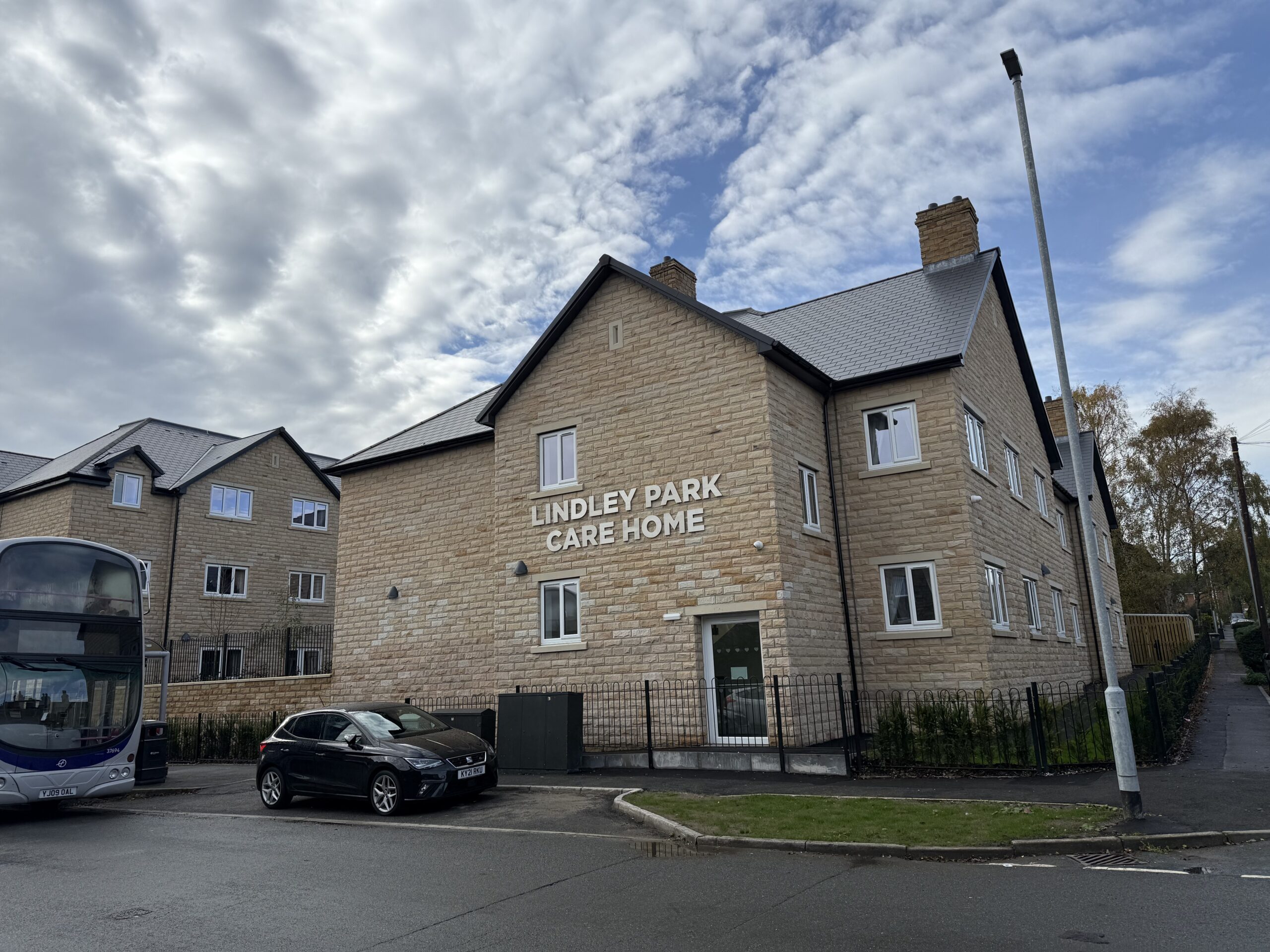 Lindley Park care home, a stone-built home on a street corner in Lindley, Huddersfield